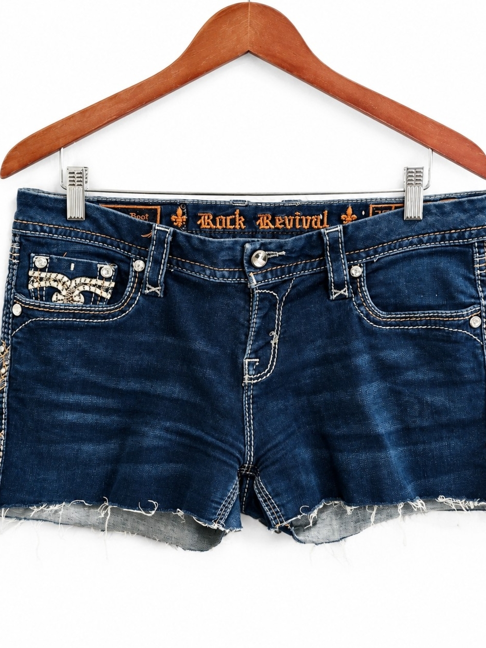 Rock Revival Cut Off Denim Shorts Womens 30 Blue Distressed Raw Hem Stretch